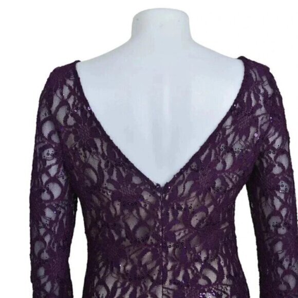 JS Collections Sequin Formal Dress Long Sleeve Purple Size  6 - Picture 6 of 10